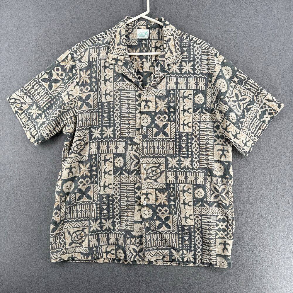 Jade Fashions Hawaiian Short Sleeve Button Down Shirt Mens‎ L Resort Wear Tan